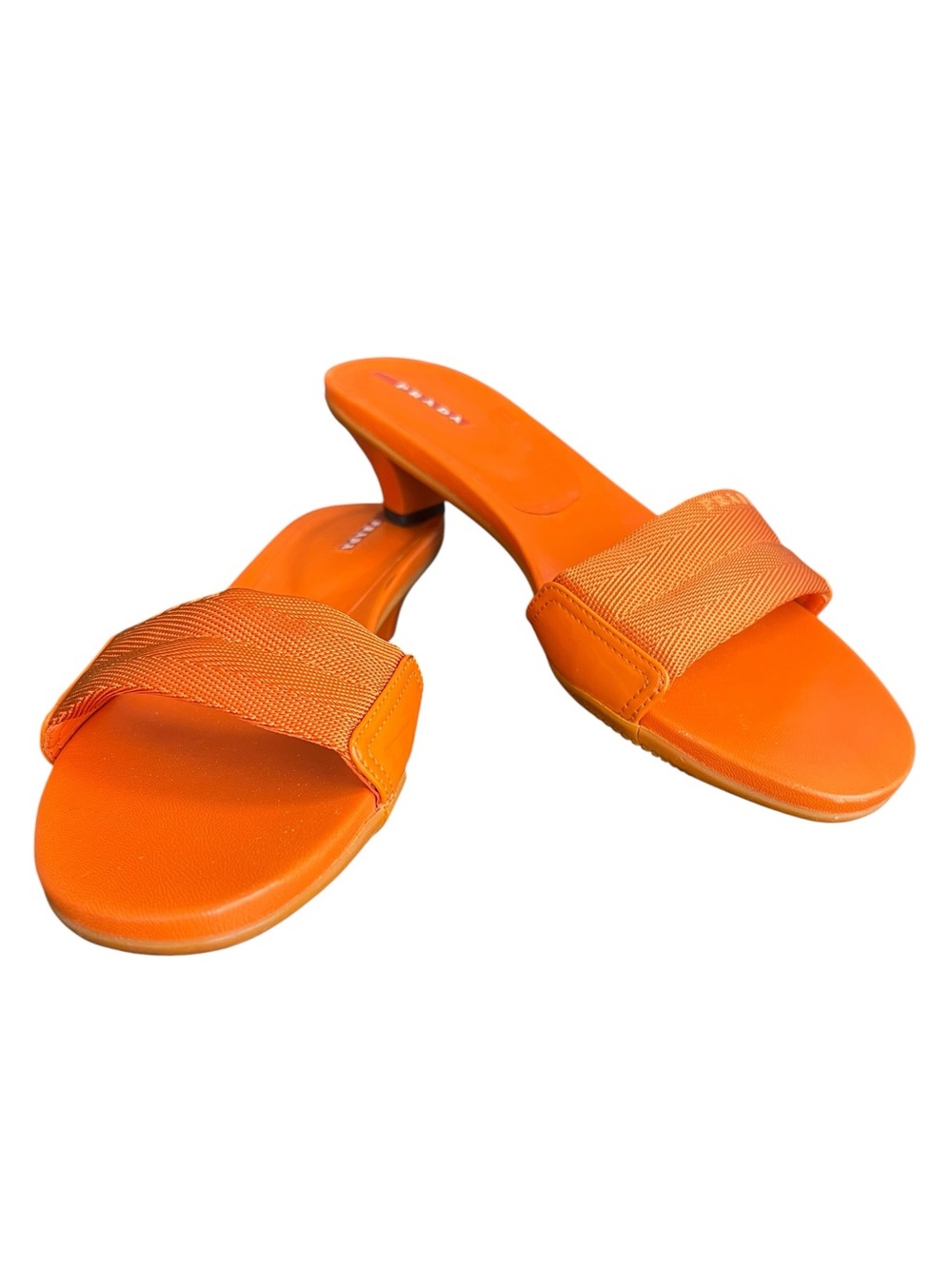Prada Sport Vintage Women’s Nylon Logo Orange Kitten Heel Sandal Slides Heels 38 - Picture 13 of 13